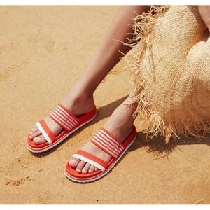 Vivaia Orange White Striped Knit Slide Sandals Stylish Comfort Women Size 8 EU39